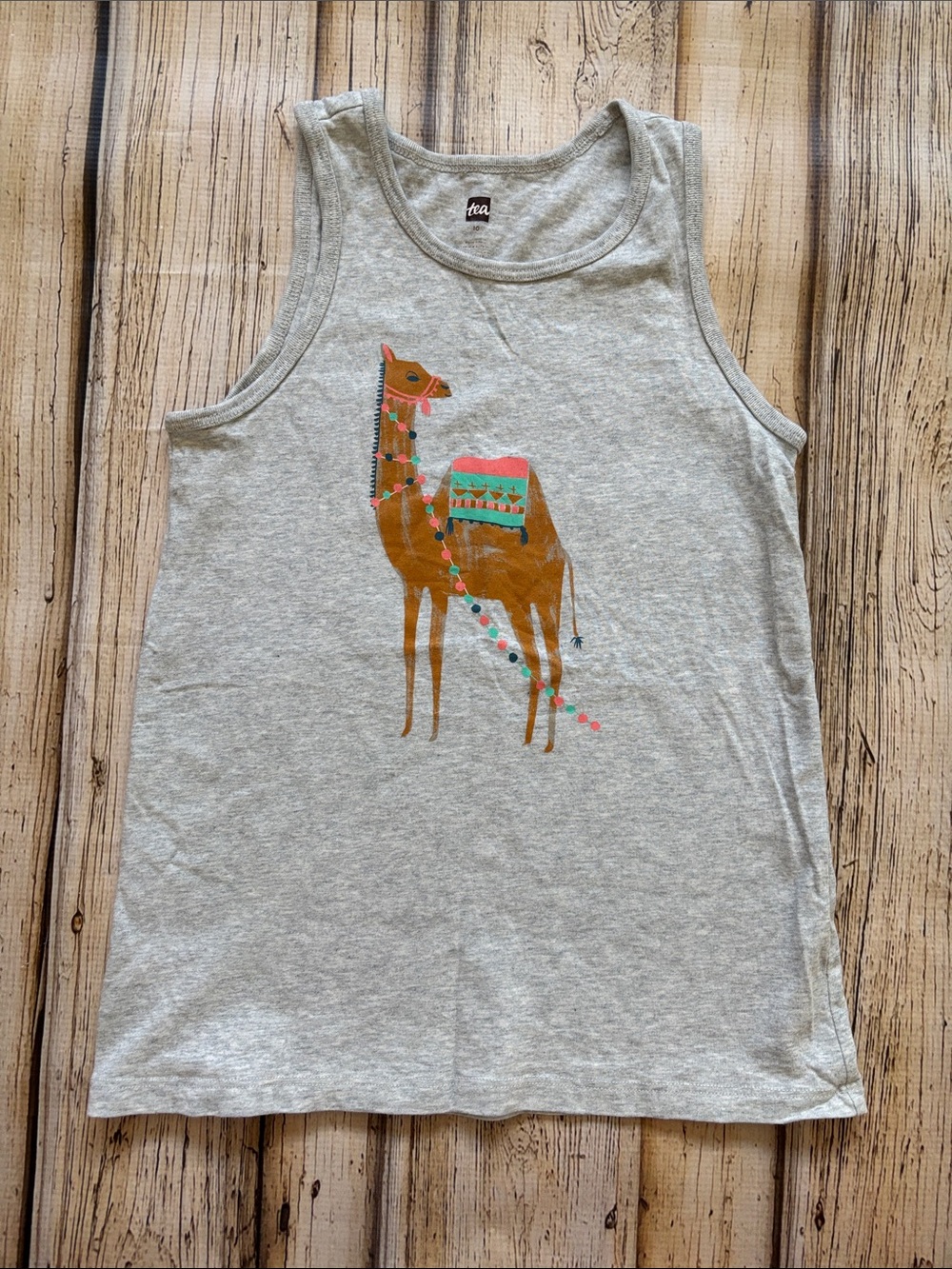 Tea Collection Light Gray Tank with Colorful Camel Print